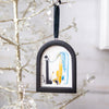 Jingle Bell Original Art Ornament - White Blue Gold Black Swish