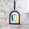 Jingle Bell Original Art Ornament - Teal Green Metallic Gold Swish