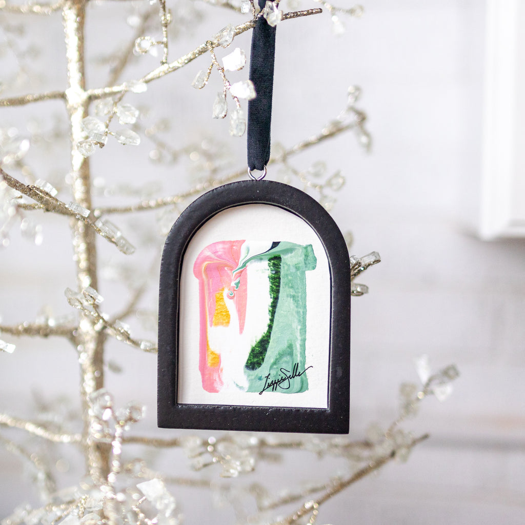 Jingle Bell Original Art Ornament - Peach and Green Intermingle