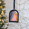 Jingle Bell Original Art Ornament - Black Coral Pink Gold Swish