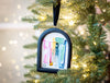 Jingle Bell Original Art Ornament - Pink Ruby Red Metallic Gold Navy High Contrast Swish