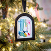Jingle Bell Original Art Ornament - Blue Green Gold Pink with Swirl