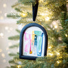 Jingle Bell Original Art Ornament - Blue Green Gold Pink Pretty Swish with Dots
