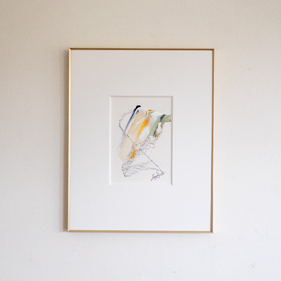"Joyful Connections" Original Art Framed in 11x14 Aluminum Brass - Neutral swish