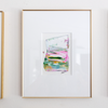 "Joyful Connections" Original Art Framed in 11x14 Aluminum Brass - Green Pink Stack