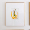 "Joyful Connections" Original Art Framed in 11x14 Aluminum Brass - Gold Green Swish