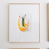 "Joyful Connections" Original Art Framed in 11x14 Aluminum Brass - Gold Green Swish