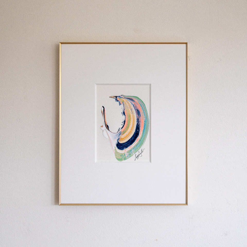 "Joyful Connections" Original Art Framed in 11x14 Aluminum Brass - Green Striped Swish