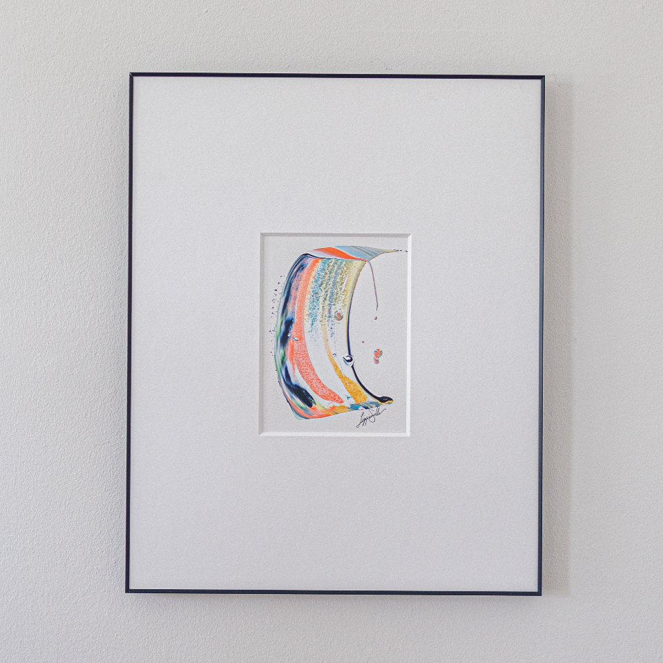 "Joyful Connections" Original Art Framed in 16x20 Aluminum Black - Flip Swish Coral Pop