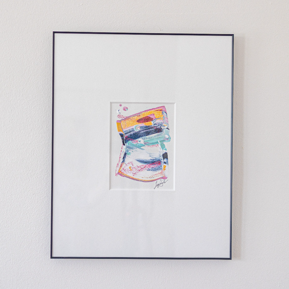 "Joyful Connections" Original Art Framed in 16x20 Aluminum Black - Stacked and Striped