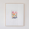 "Joyful Connections" Original Art Framed in 16x20 Aluminum Brass - Abstract Wavy Sunset