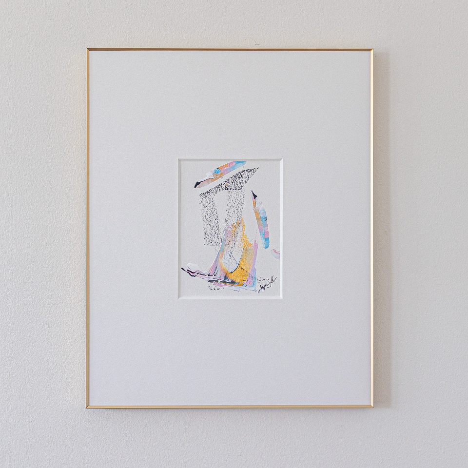 "Joyful Connections" Original Art Framed in 16x20 Aluminum Brass - Criss Cross
