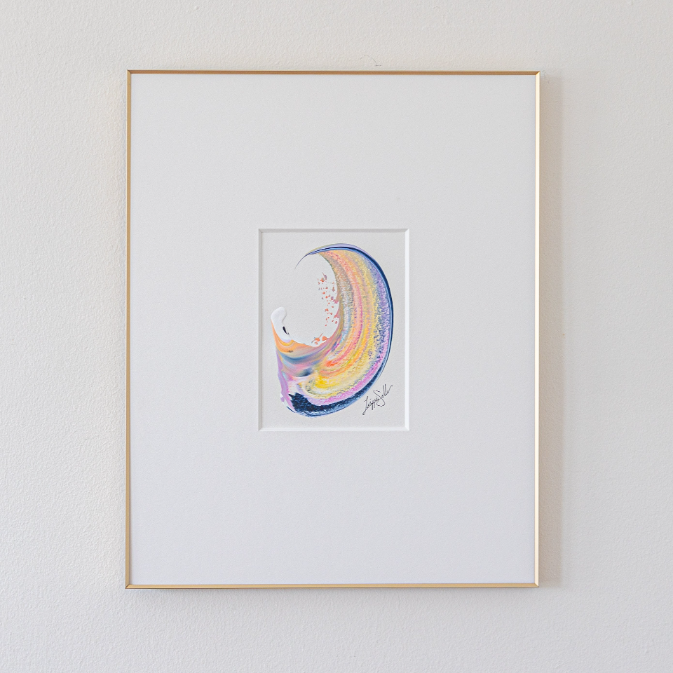 "Joyful Connections" Original Art Framed in 16x20 Aluminum Brass - Lavender Smooth Swish