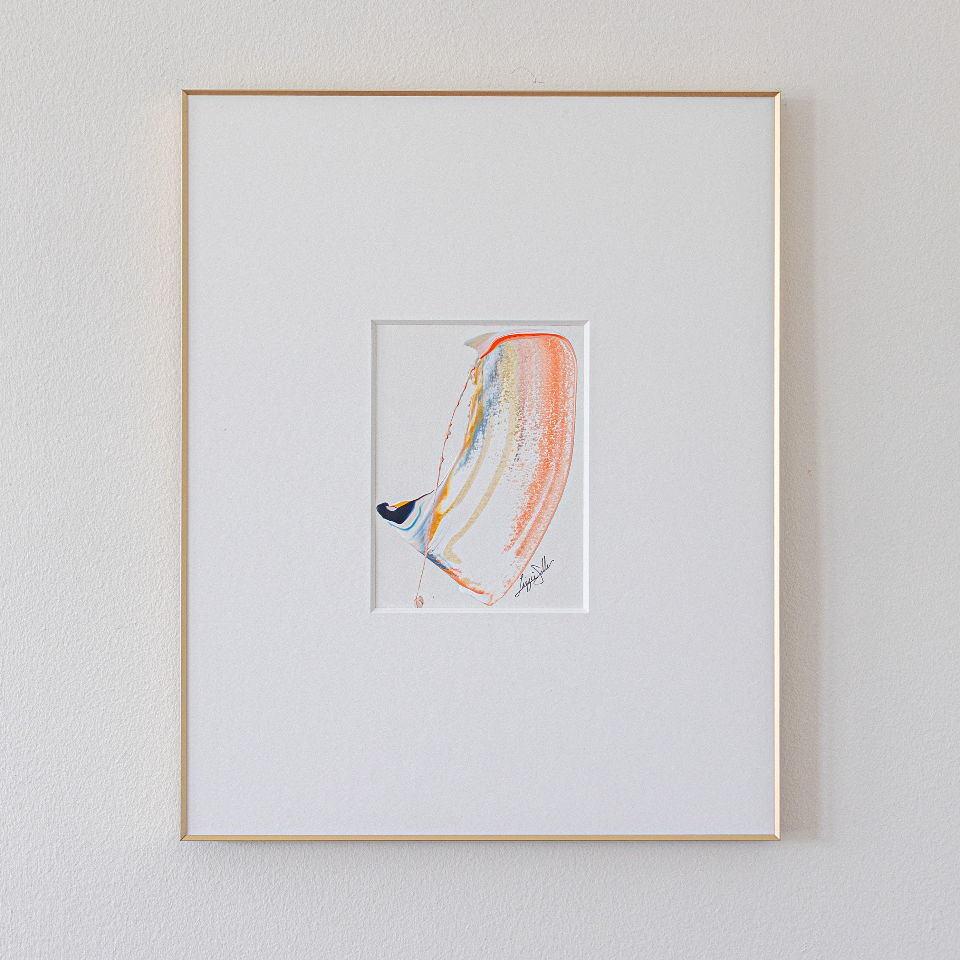 "Joyful Connections" Original Art Framed in 16x20 Aluminum Brass - Peach Swish