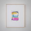 "Joyful Connections" Original Art Framed in 11x14 Aluminum Brass - yellow blue magenta stack