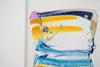 "Joyful Connections" Original Art Framed in 11x14 Aluminum Brass - yellow blue magenta stack