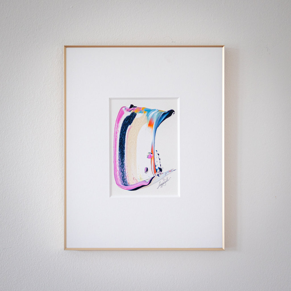 "Joyful Connections" Original Art Framed in 11x14 Aluminum Brass - Magenta aqua swish