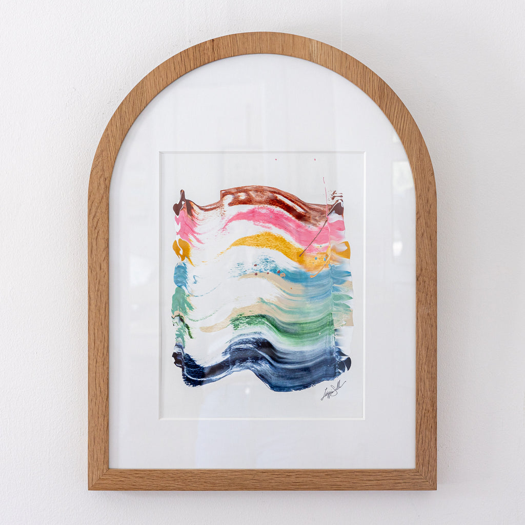 "Joy in Motion" in White Oak Arched Frame, 22"x29"