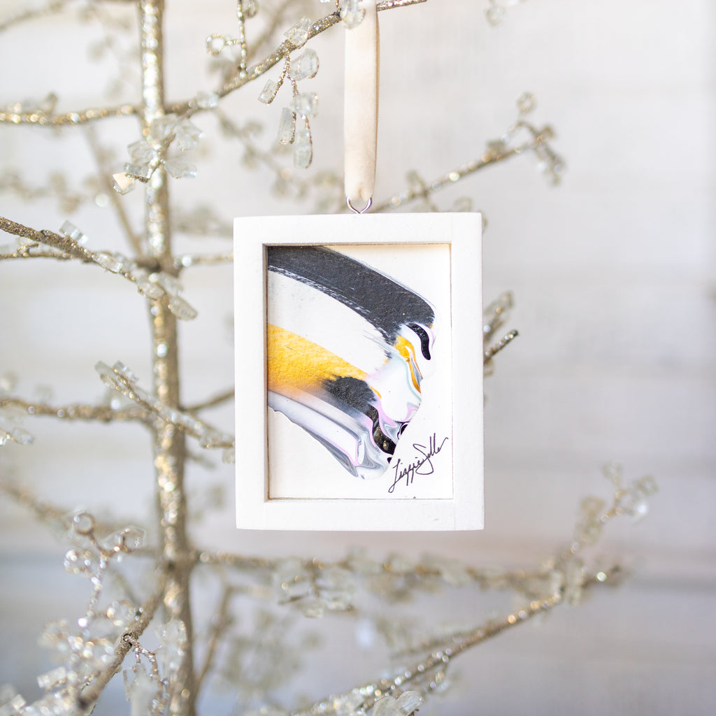 Let It Snow Original Art Ornament - Black Gold Diagonal Swish