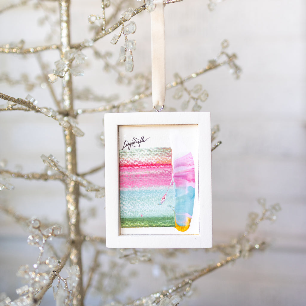 Let It Snow Original Art Ornament - Pink Blue Green Swish