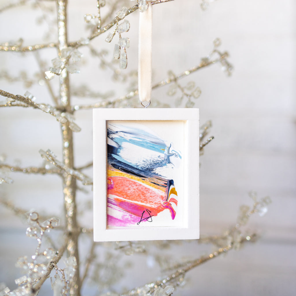 Let It Snow Original Art Ornament - Crashing Wave blue gold magenta