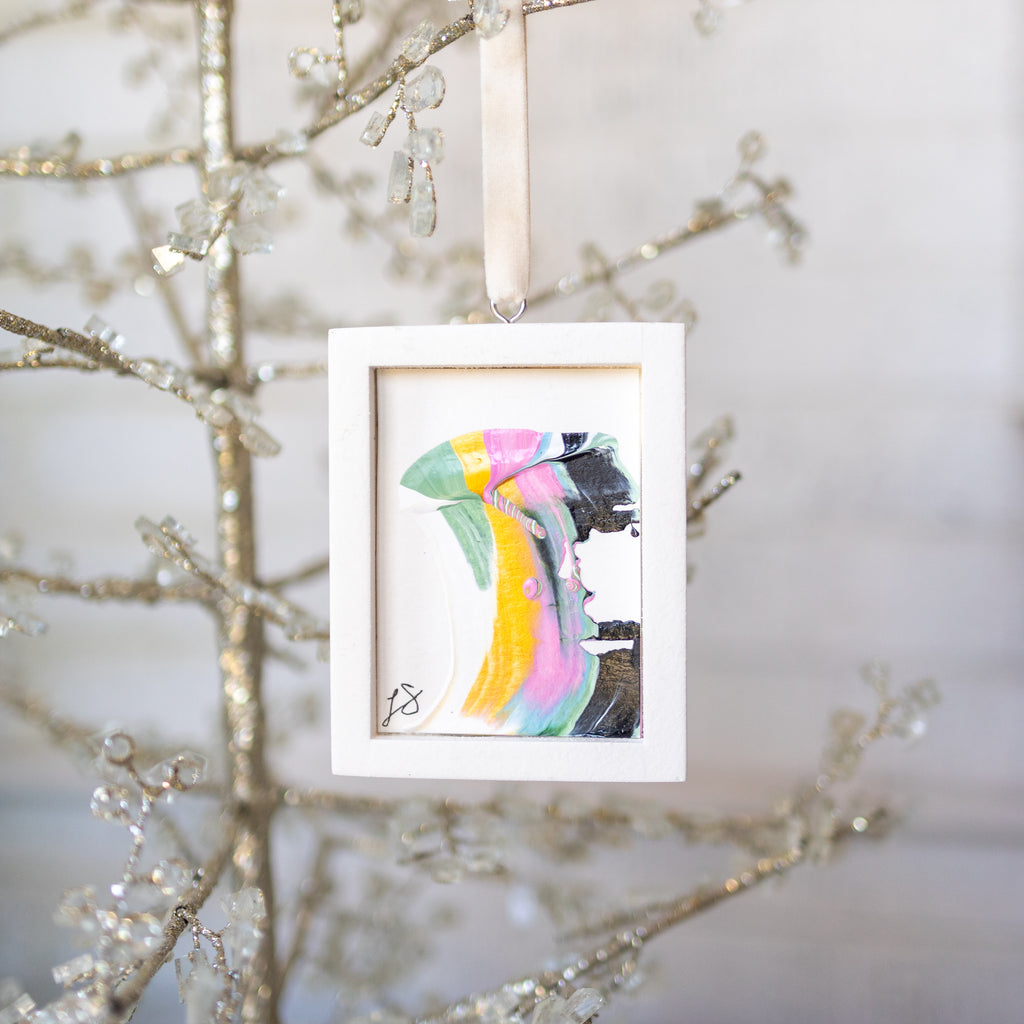 Let It Snow Original Art Ornament - Swish and Flip Green Metallic Gold Pink Black