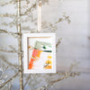 Let It Snow Original Art Ornament - Coral Green Gold Diagonal Swish with Tan Dot