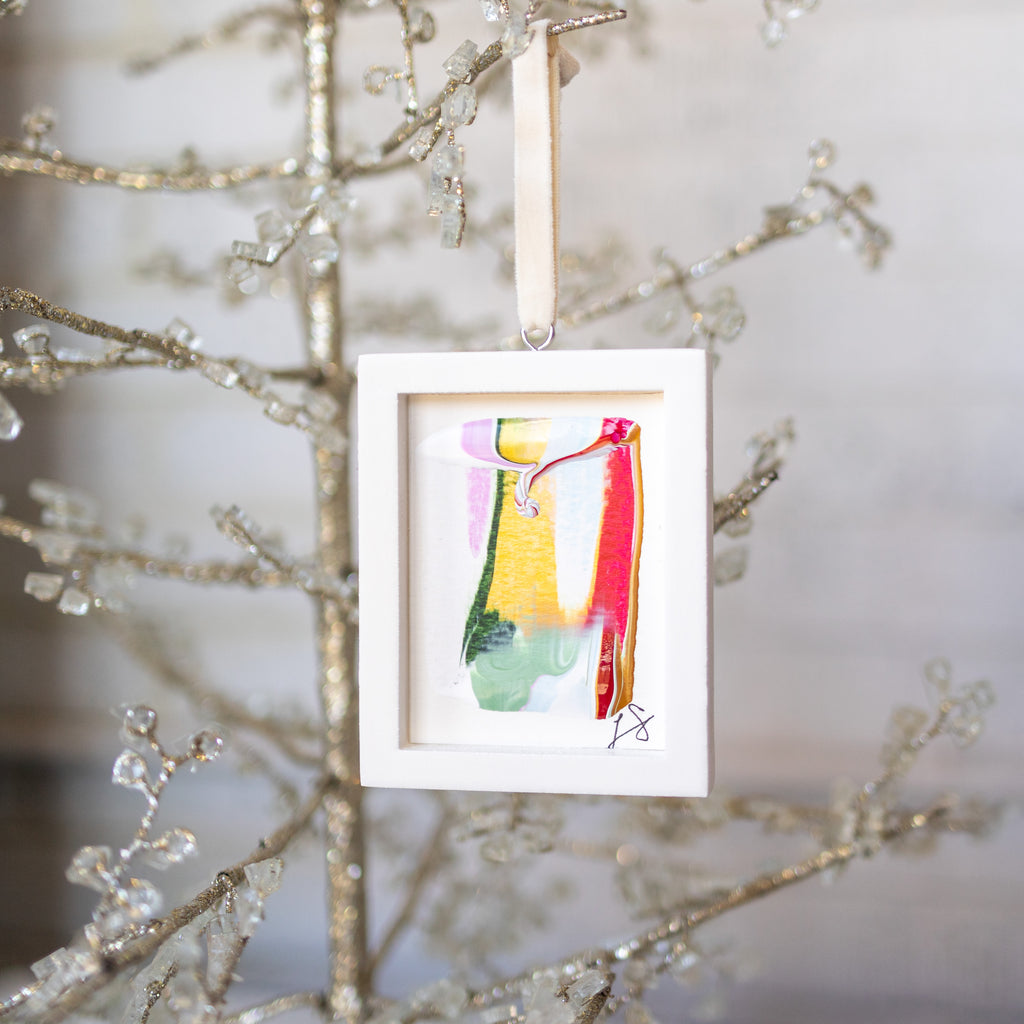 Let It Snow Original Art Ornament - Festive Red Gold Green Pink Swish Flip