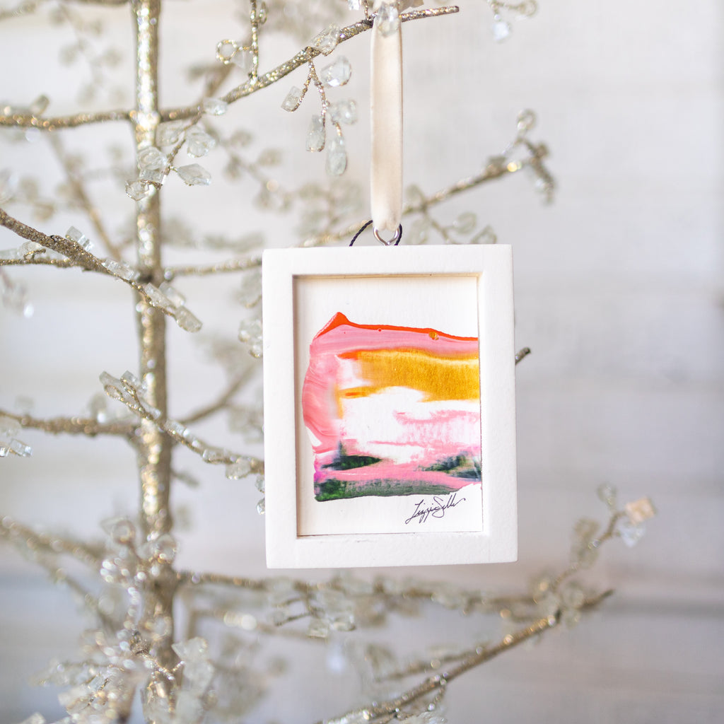 Let It Snow Original Art Ornament - Pink Gold Orange Swish Horizontal