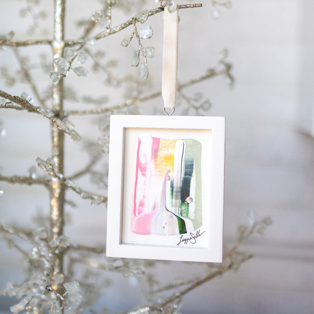 Let It Snow Original Art Ornament - Pink Gold Green Swish