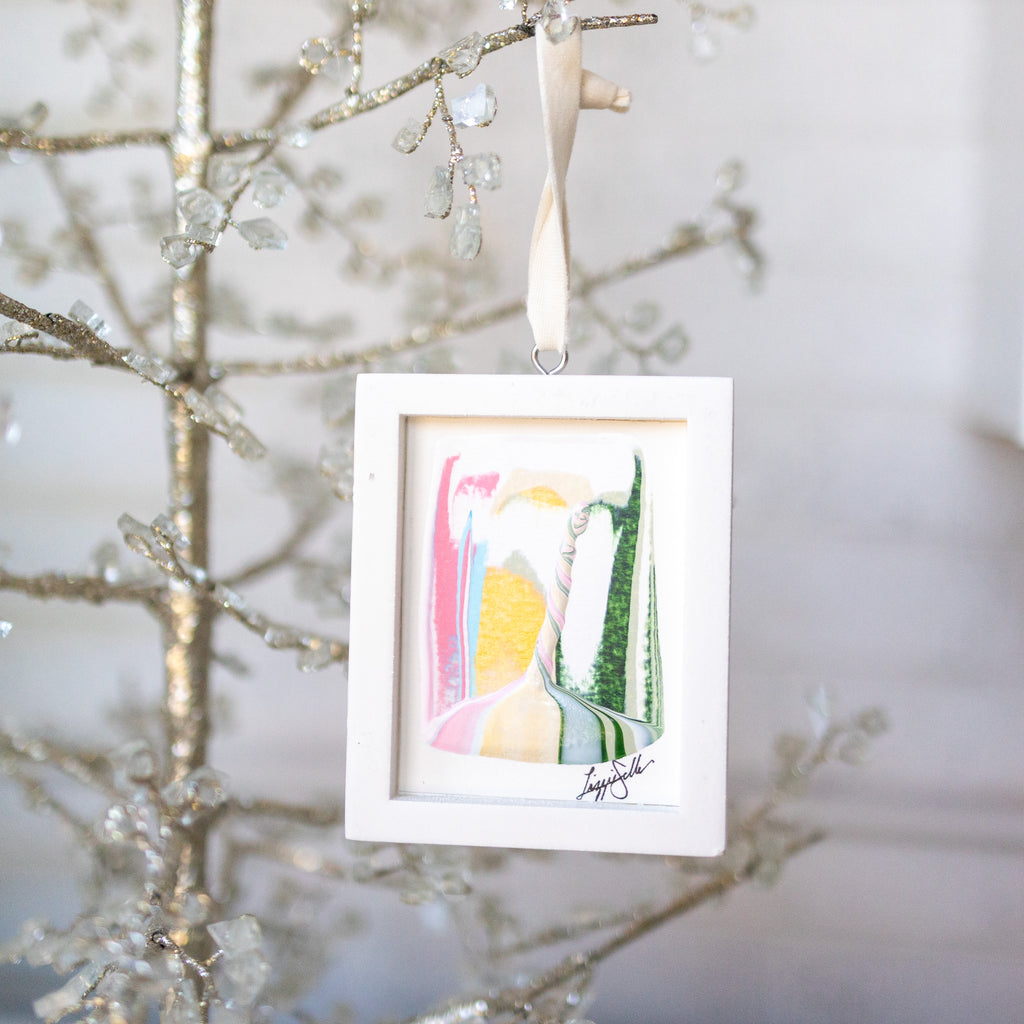 Let It Snow Original Art Ornament - Pink Gold Green Super Swirl