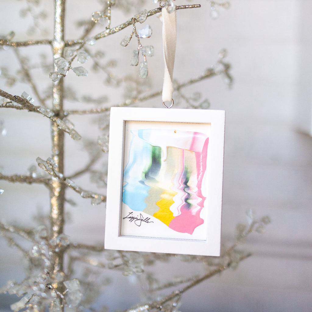 Let It Snow Original Art Ornament - Squiggle Pink Rainbow