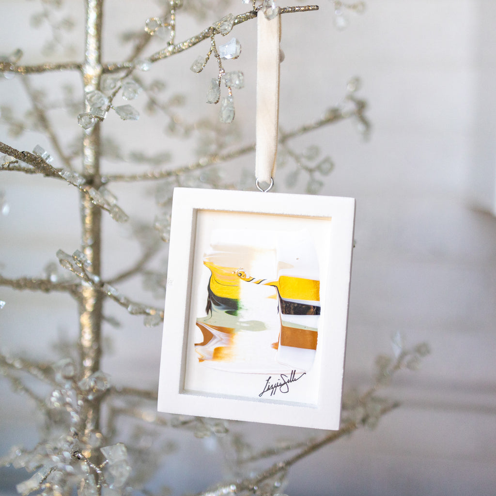 Let It Snow Original Art Ornament - Tan Green Gold with Swirl