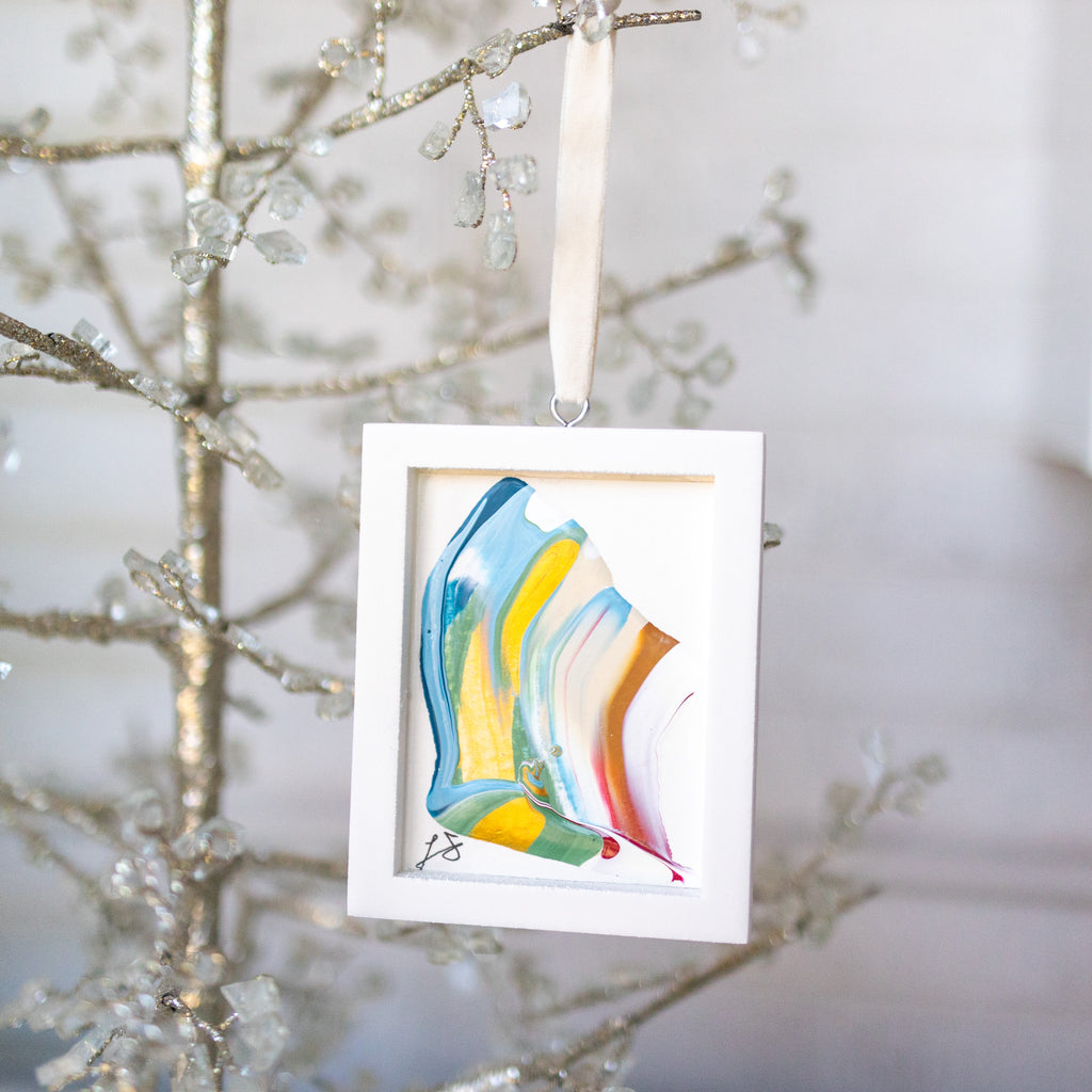 Let It Snow Original Art Ornament - Blue Green Gold Swish