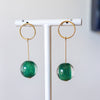 Gold drop earrings with sparkly emerald vintage lucite balls