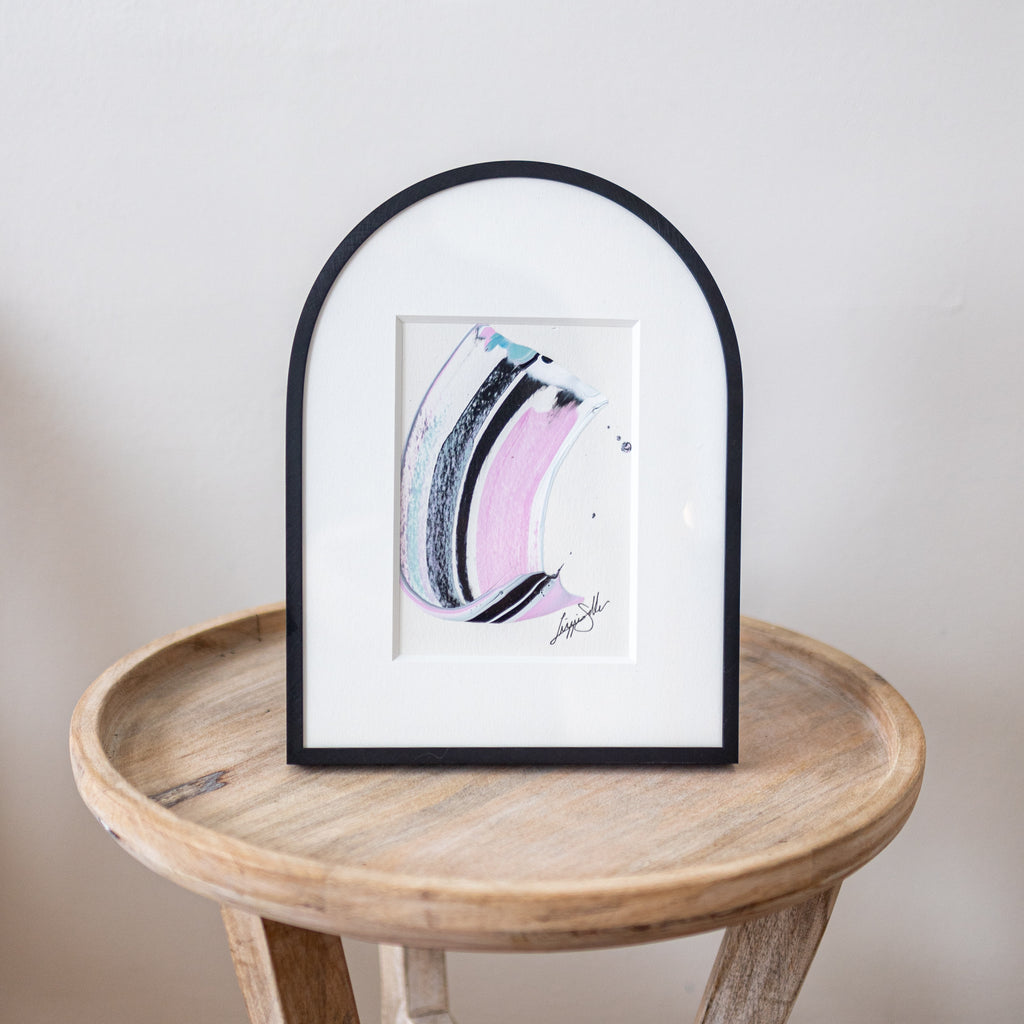 "Joyful Connections" Original Art - Lavender black swish, 9x12 Arches Aluminum Frame