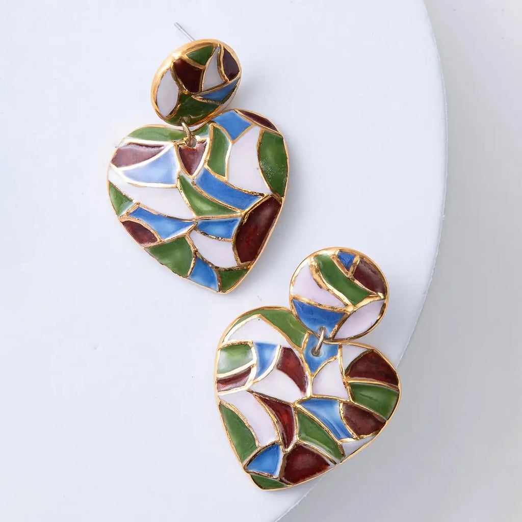 Mosaic Heart Statement Earrings