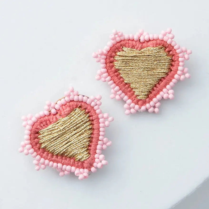 Doily Beaded & Embroidery Heart Earrings