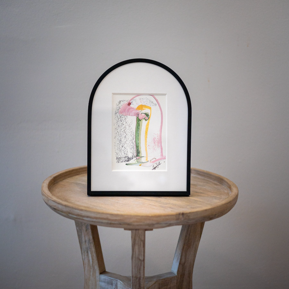 "Joyful Connections" Original Art - Pink and Black Rainbow, 9x12 Arches Aluminum Frame