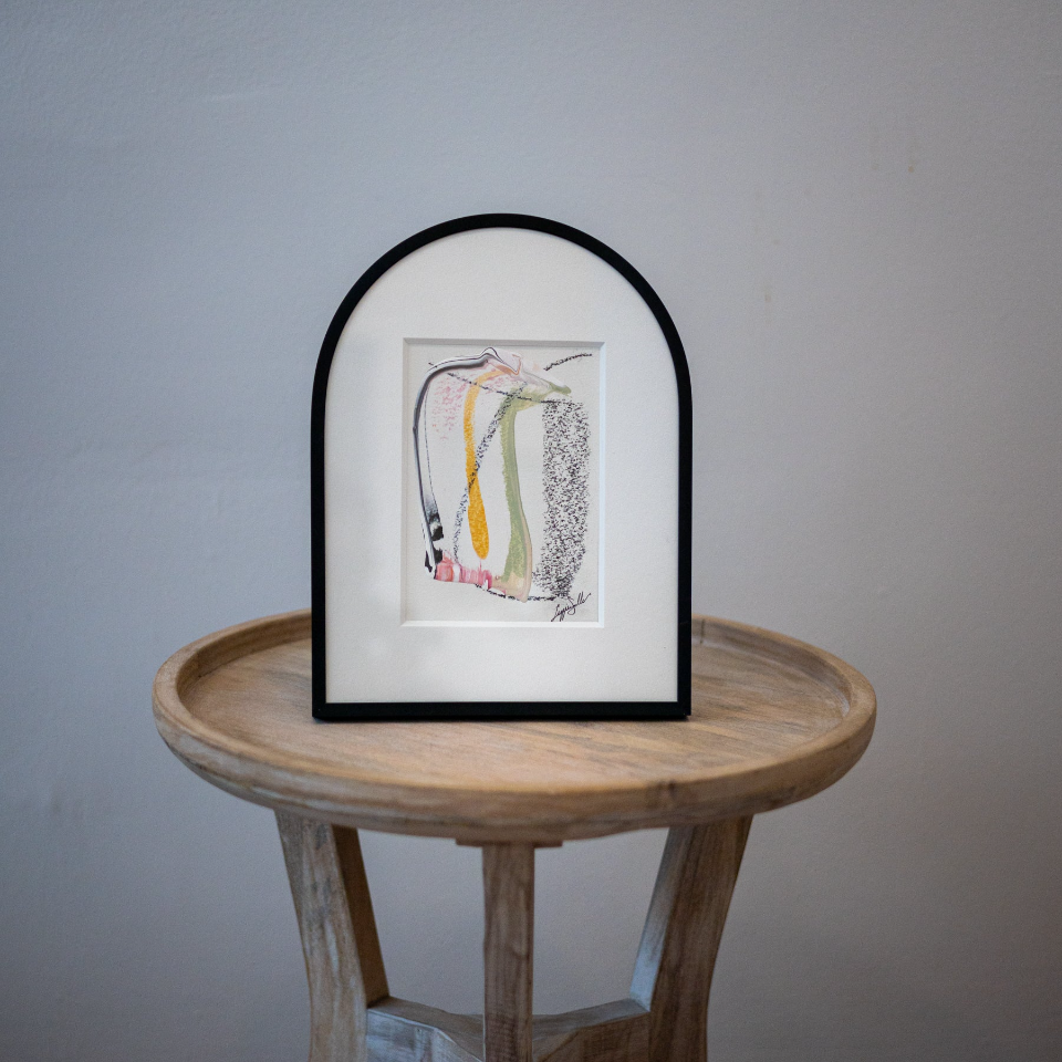 "Joyful Connections" Original Art - Oval Abstract, 9x12 Arches Aluminum Frame