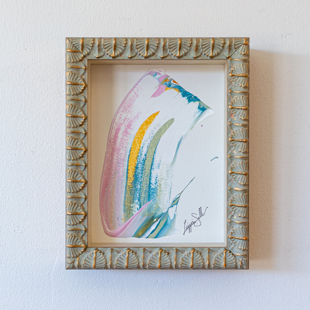 "Joyful Connections" Original Art in Custom Sage and Gold Shadowbox Frame