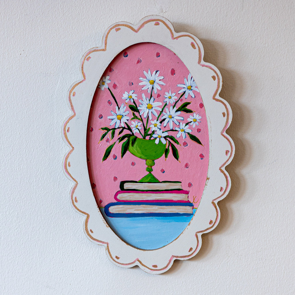 Ocal Scallop Framed Floral Daisy Painting 2