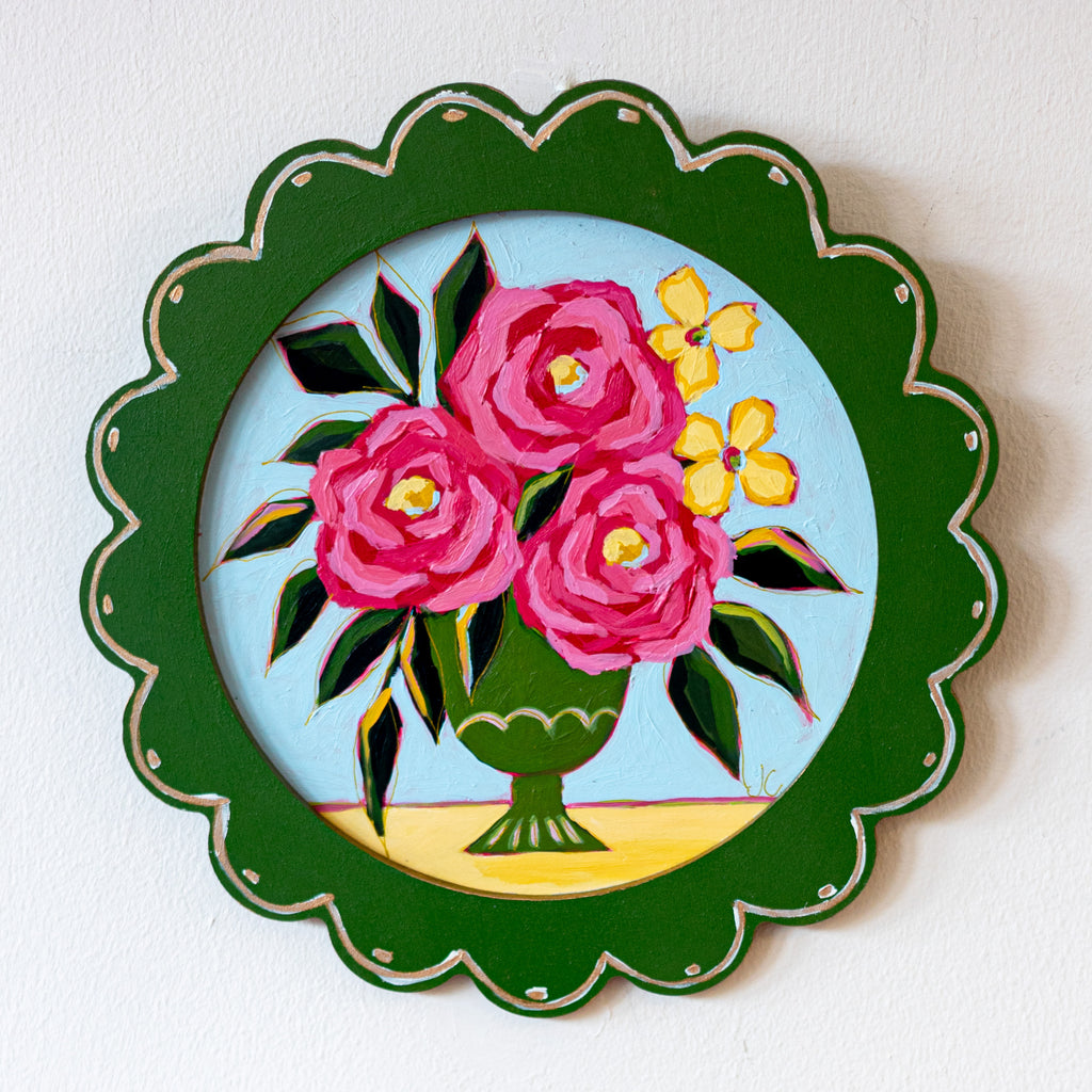 Green Circle Scallop Framed Floral Painting 2