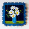 Blue Square Scallop Framed Daisy Painting