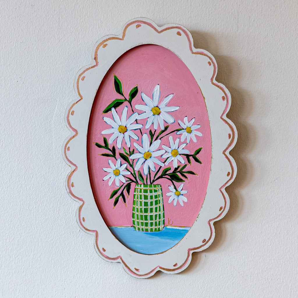 Ocal Scallop Framed Floral Daisy Painting