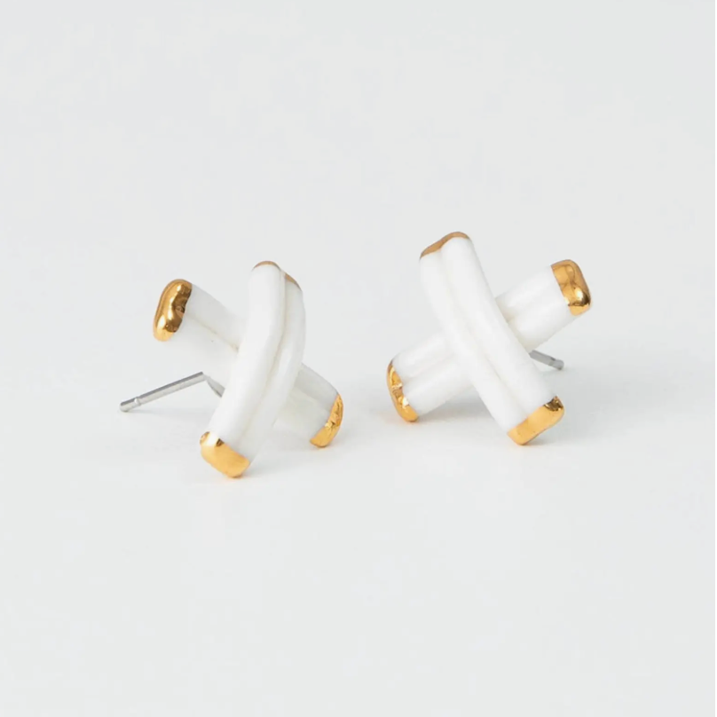 Porcelain Criss Cross Studs