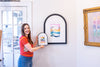 "Joy in Motion" - Rainbow Swish, Custom Handmade Wood Arched Frame, 22.25"x29.25"