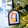 Jingle Bell Original Art Ornament - Pink Ruby Red Metallic Gold Navy High Contrast Swish