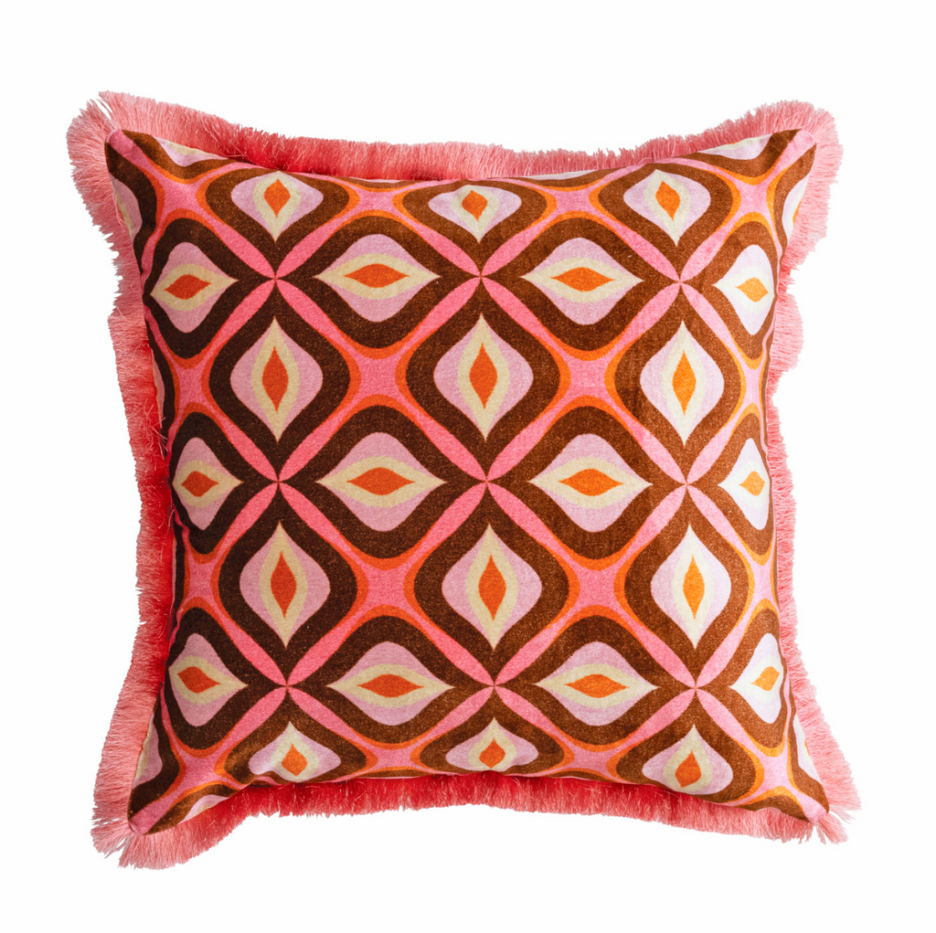 Patterned pillow in coral and orange
