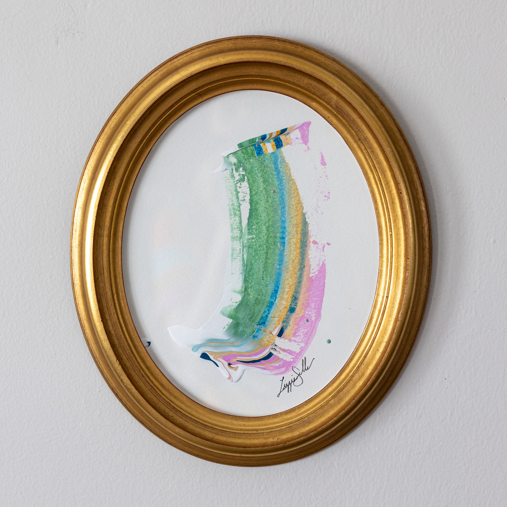 "Joyful Connection" Gestural Study in Gold Oval Vintage Frame 10.5"x12.5"